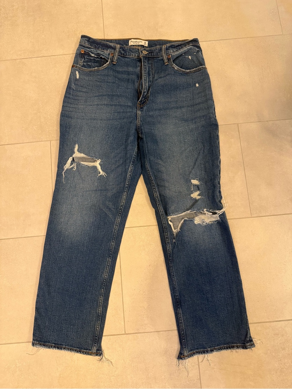 Abercrombie & Fitch Women's Distressed Boyfriend Jeans - Medium Blue